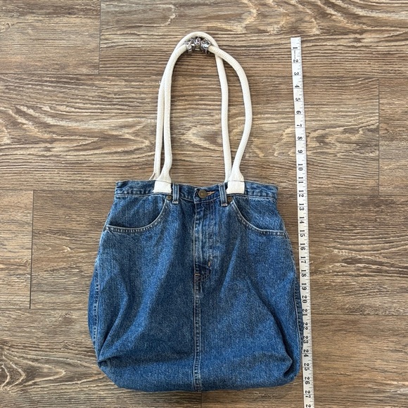 Upcycled Denim Tote Bag with White Straps using Eddie Bauer Jeans - Picture 10 of 10